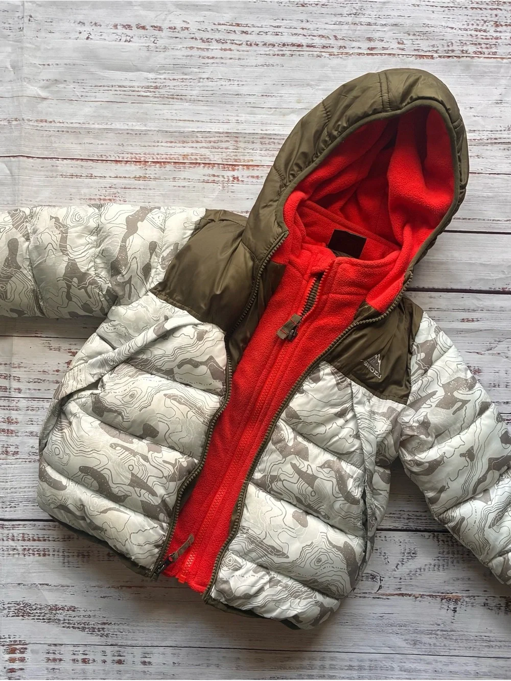 SNOZU Kids Hooded Puffer Jacket with Red Fleece Lining